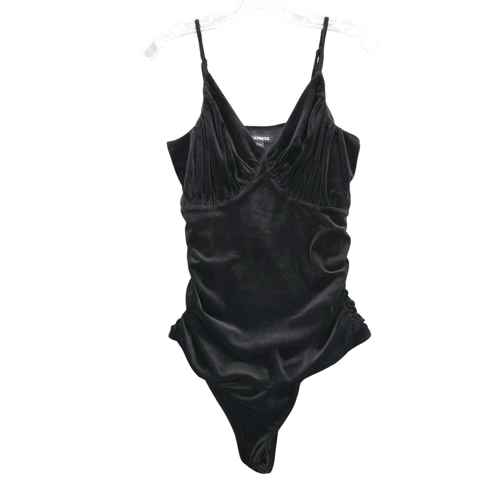 Express Velvet Bodysuit Ruched Sleeveless Black Sz M Goth Witchy